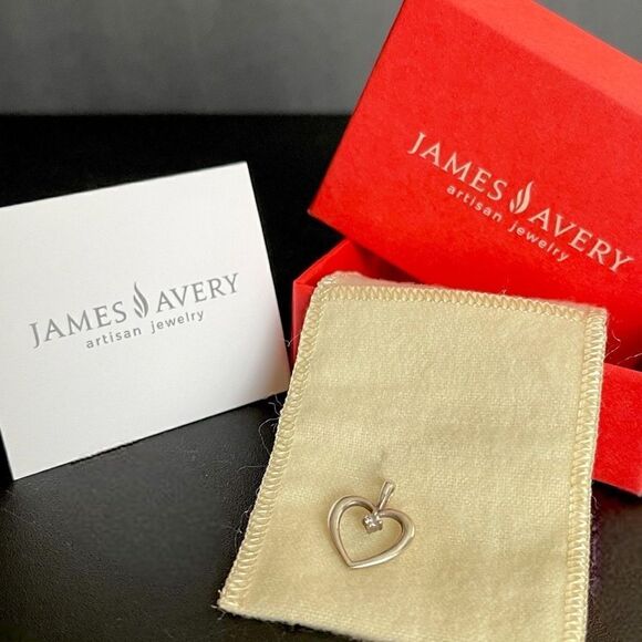 James Avery Sterling Silver Heart with Diamond Pendant in JA Box Cloth Pendant